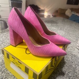 Circus by Sam Edelman Hot Pink Croc-Embossed Block Heel Pumps